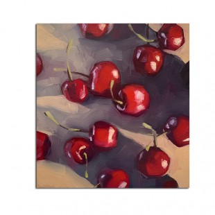 Cherries-Impressionist Cherry Oil Painting - Vibrant Red Square Dining Room Wall Art