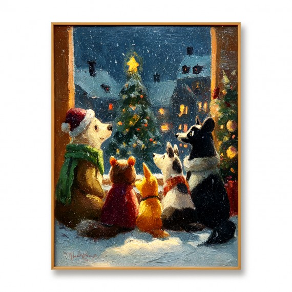 Christmas Companions – Cozy Animal Friends Textured Holiday Oil Painting