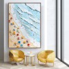 Coastal Bliss-Impasto Vertical Beach Scene Oil Painting - Framed Wall Art with Colorful Umbrellas & Textured Waves, Summer Coastal Decor for Living Room & Bedroom