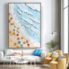 Coastal Bliss-Impasto Vertical Beach Scene Oil Painting - Framed Wall Art with Colorful Umbrellas & Textured Waves, Summer Coastal Decor for Living Room & Bedroom