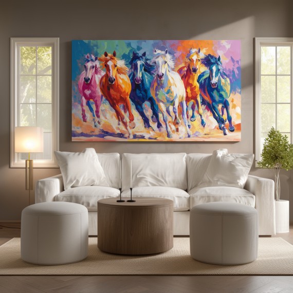 Colorful Running Horses Canvas – abstract Large Horse Wall Art