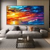 Colorful Sunset Sea Sailboat Oil Painting: Impressionist Wall Art