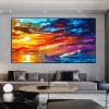 Colorful Sunset Sea Sailboat Oil Painting: Impressionist Wall Art