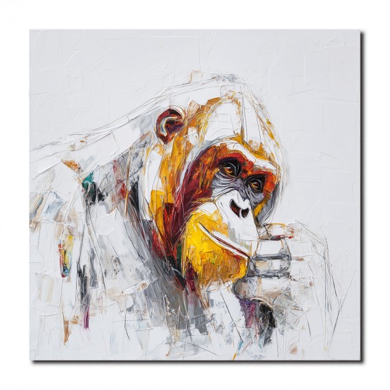 Contemplation – abstract Gorilla Portrait | Textured Knife-Painted Wildlife Wall Art