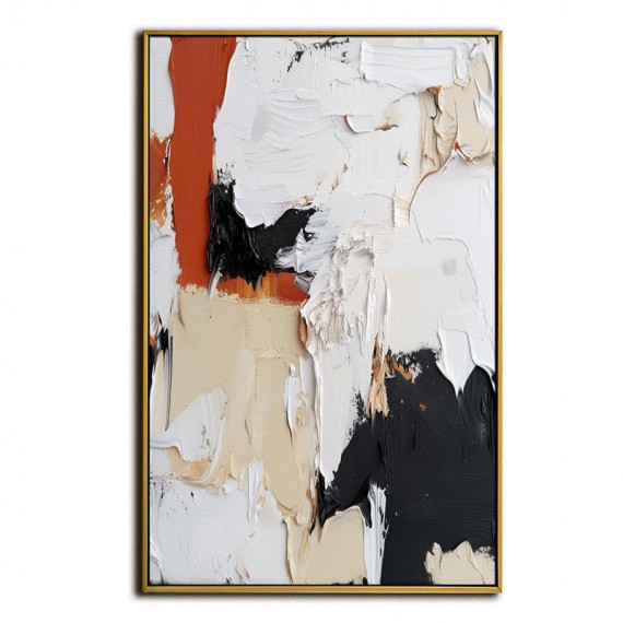 Contemporary abstract Art - Vibrant Movement in Rust Orange and Black Oil Painting
