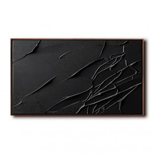 Cracked Serenity: Large Black abstract Art with Cracked Lines - Minimalist Modern Wall Decor
