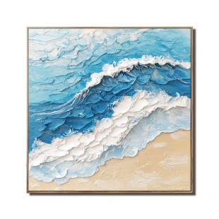 Crashing Waves: Blue White Textured Ocean Wave Painting - Seascape Wall Art with Impasto Technique, Nature Inspired Decor for Bedroom
