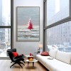 Crimson Solitude : Red tree abstract Landscape Art with Impasto Texture - Grey Hues, Stylish Decor for Modern Homes