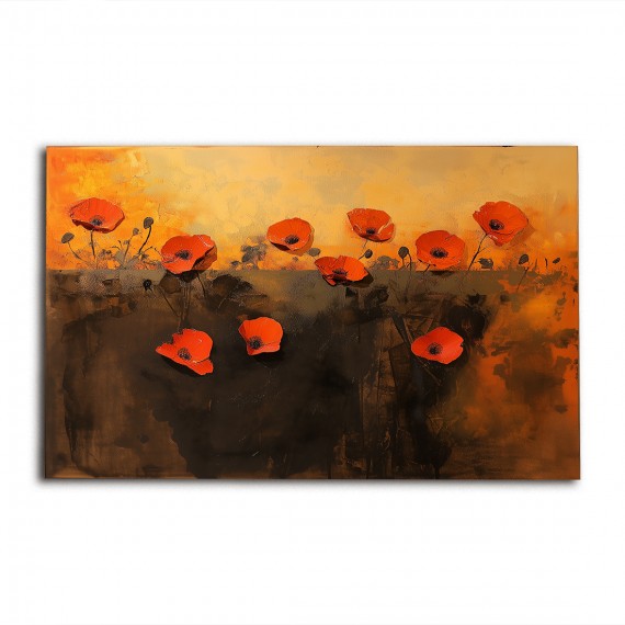 Crimson-Vibrant Red Poppy Flowers Painting - Warm Toned Floral Wall Art for Home Decoration