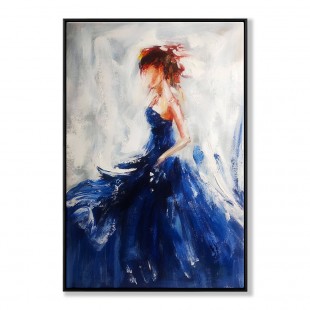 Dancer in Blue-Elegant abstract Ballerina Oil Painting in Blue for Modern Decor