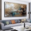 Desert Hues: abstract Horizon- Large Textured abstract Horizontal Canvas Wall Art: Warm Brown & Teal Toned Painting for Modern Living Room Decor