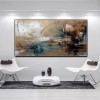 Desert Hues: abstract Horizon- Large Textured abstract Horizontal Canvas Wall Art: Warm Brown & Teal Toned Painting for Modern Living Room Decor