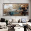 Desert Hues: abstract Horizon- Large Textured abstract Horizontal Canvas Wall Art: Warm Brown & Teal Toned Painting for Modern Living Room Decor