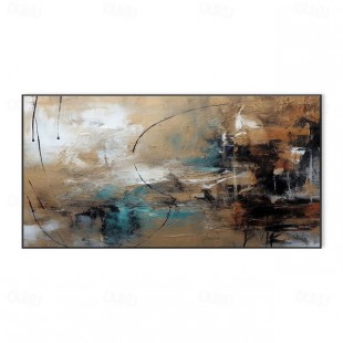 Desert Hues: abstract Horizon- Large Textured abstract Horizontal Canvas Wall Art: Warm Brown & Teal Toned Painting for Modern Living Room Decor