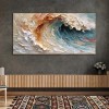 DreamTide-Textured abstract Vertical Canvas Wall Art: Swirling Beige, Orange & Teal Brushstroke Decor for Modern Interiors