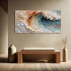 DreamTide-Textured abstract Vertical Canvas Wall Art: Swirling Beige, Orange & Teal Brushstroke Decor for Modern Interiors
