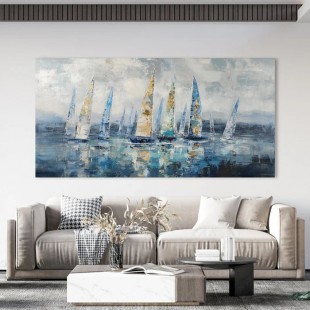 Drifting Harbor – Textured abstract Sailboat Wall Art