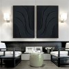 Dual Flow Elegance-Minimalist Black abstract Diptych Painting | Modern Textured Wall Art
