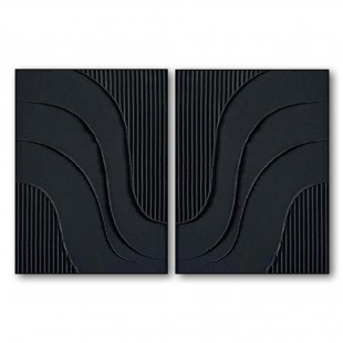 Dual Flow Elegance-Minimalist Black abstract Diptych Painting | Modern Textured Wall Art