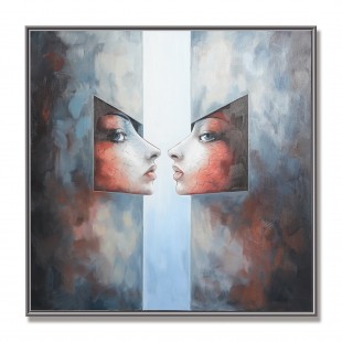 Dual Reflections – abstract Figurative Oil Painting, Modern Surreal Portrait Wall Art for Living Room