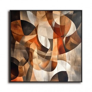 Earth Harmony: Modern abstract Geometric Wall Art - Framed Canvas Painting with Warm Brown & Black Shapes for Home Decor