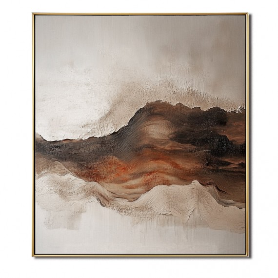Earthbound Waves – abstract Textured Mountain Oil Painting , Framed Neutral Tones Wall Art for Home Decor