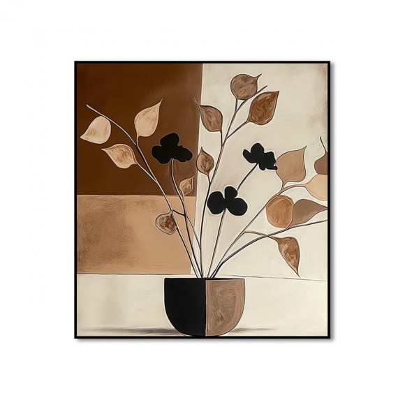 Earthtone Stillness - abstract Brown Botanical Painting Minimalist Textured Wall Art