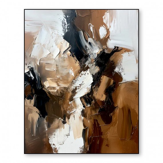 Earthy Harmony: Contemporary Impasto Style abstract Wall Art - Brown Black & White Accent