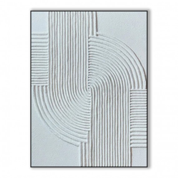 Echo of Silence-Minimalist White Wabi sabi abstract Art: Textured Line Painting for Home Office Decor