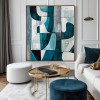 Echoes of Form: Modern abstract Geometric Wall Art - Teal & Gray Toned Framed Canvas Painting for Living Room & Bedroom Decor