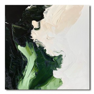 Echoes of the Earth-Modern abstract Oil Painting - Bold Green & Black Brushstroke Art for Home Decor