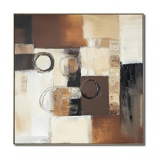 Eclipse Harmony: Textured abstract Oil Painting with Brown, Black & Beige Tones - Modern Wall Art, Stylish Decor for Contemporary Interiors