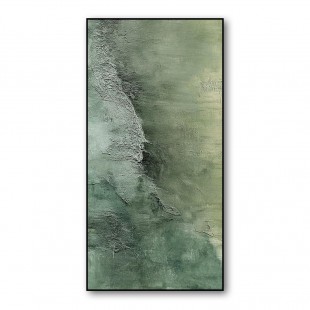 Emerald Depths – Textured abstract Green Tones Oil Painting, Vertical Wall Art for Home Decor