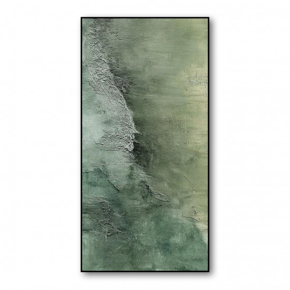 Emerald Depths – Textured abstract Green Tones Oil Painting, Vertical Wall Art for Home Decor