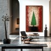 Emerald Flame - Green abstract Christmas tree Oil Painting on Canvas, Modern Textured Holiday Wall Art