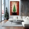 Emerald Flame - Green abstract Christmas tree Oil Painting on Canvas, Modern Textured Holiday Wall Art