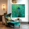 Emerald Pulse - Textured Blue and Green abstract Feather Oil Painting