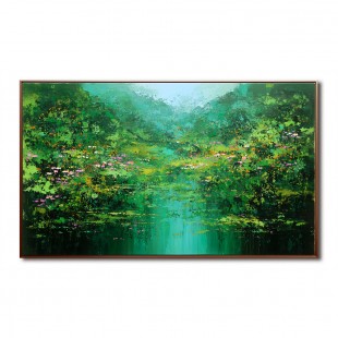 Emerald Reflection – abstract Landscape Painting, Textured Green Canvas Wall Art for Modern Interiors