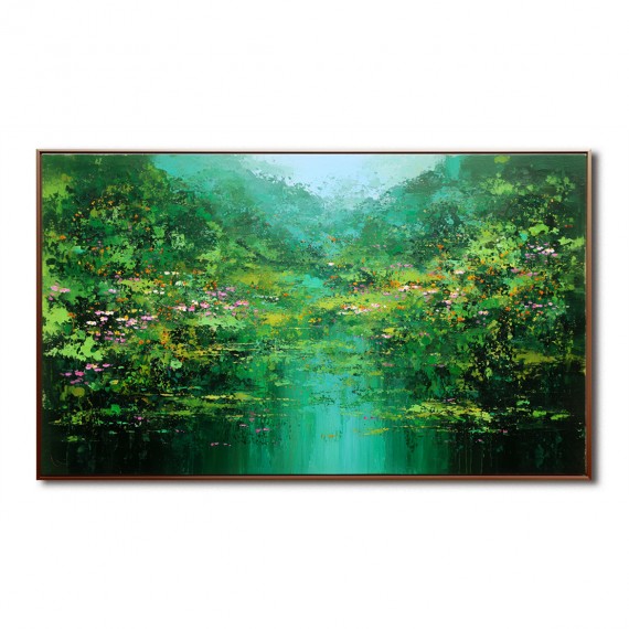 Emerald Reflection – abstract Landscape Painting, Textured Green Canvas Wall Art for Modern Interiors