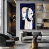 EntWined Souls-abstract Minimalist Face Line Art Painting with Navy Blue Background, Modern Decorative Wall Art