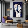 EntWined Souls-abstract Minimalist Face Line Art Painting with Navy Blue Background, Modern Decorative Wall Art