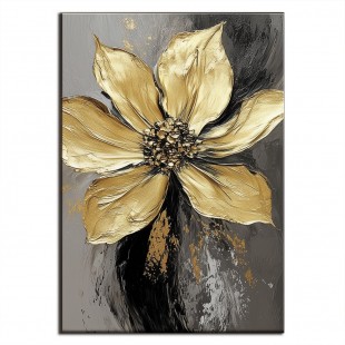 Eternal Bloom-Textured Golden Floral Oil Painting, abstract Luxury Flower Wall Art for Modern Home Decor