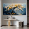Ethereal Blossoms-Relief Texture Blooming tree Oil Painting with Mountain Landscape | Modern Home Decor Wall Art