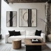 Ethereal Divide: 3D Textured Monochrome abstract Art - Black Grey Beige Tones, Minimalist Wall Decor for Modern Interiors