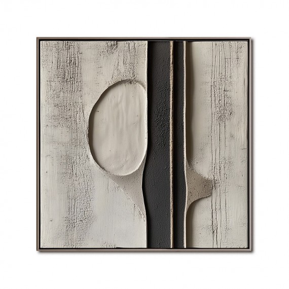 Ethereal Divide: 3D Textured Monochrome abstract Art - Black Grey Beige Tones, Minimalist Wall Decor for Modern Interiors