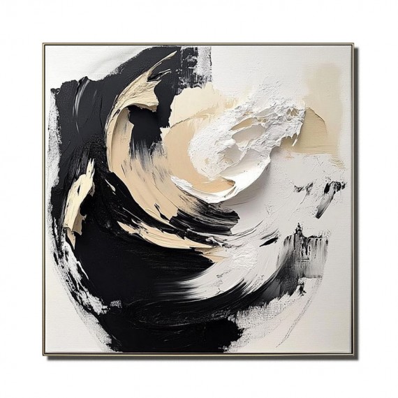 Ethereal Motion: Luxurious abstract Art - Hand-Painted Black & White Swirls for Modern Decor