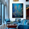 Ethereal Plume - Textured Blue and Gold Feather Oil Painting