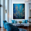 Ethereal Plume - Textured Blue and Gold Feather Oil Painting