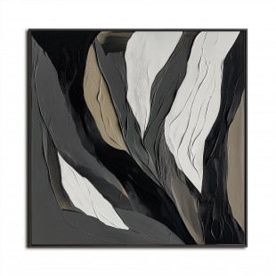 Ethereal Veins: Textured Monochrome abstract Oil Painting - Black Grey Beige Tones, Modern Wall Decor for Contemporary Interiors