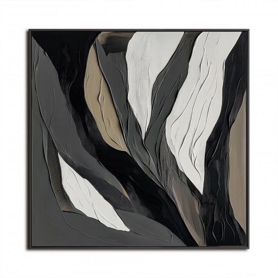 Ethereal Veins: Textured Monochrome abstract Oil Painting - Black Grey Beige Tones, Modern Wall Decor for Contemporary Interiors